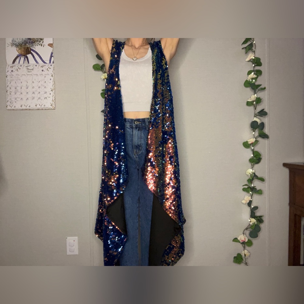 NWT Lucky & Blessed Long Sequin Vest